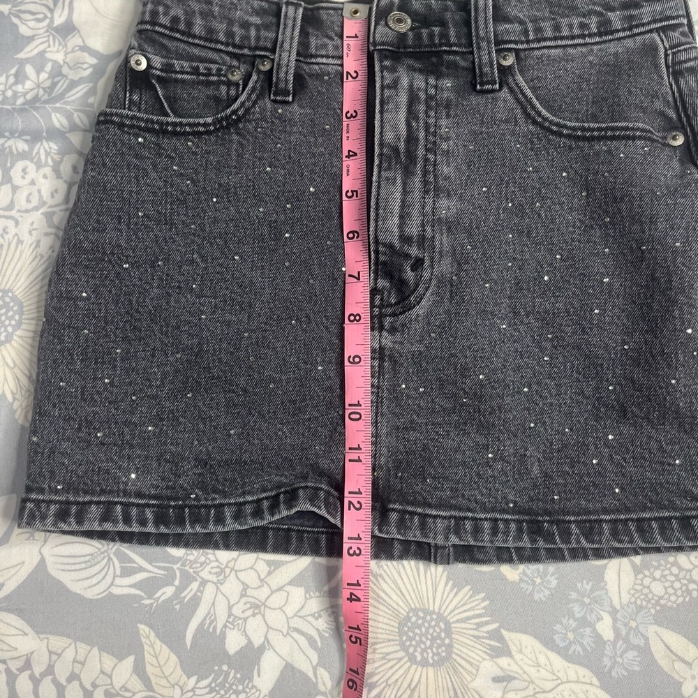 Abercrombie & Fitch High Rise Denim Mini Skirt Black Rhinestone Size 24 Y2K - Picture 11 of 16